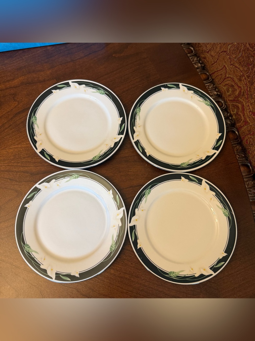 Vintage Sango China Majesty Collection Black Fantasy Salad Plates - Set of 4